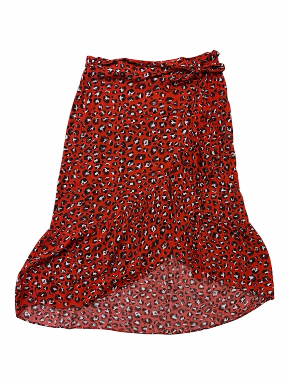a new day Orange Leopard-Print High-Low Ruffle Hem Faux Wrap Skirt